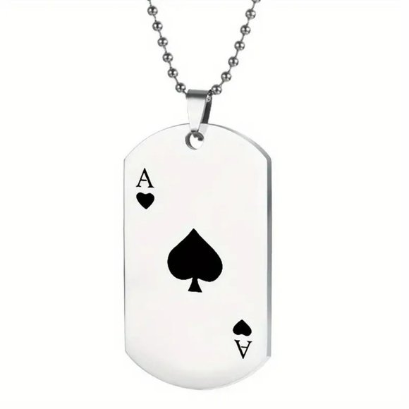 NEW 22" Stainless Steel Ace of Spades Necklace Playing Card Dog Tag - Picture 5 of 10